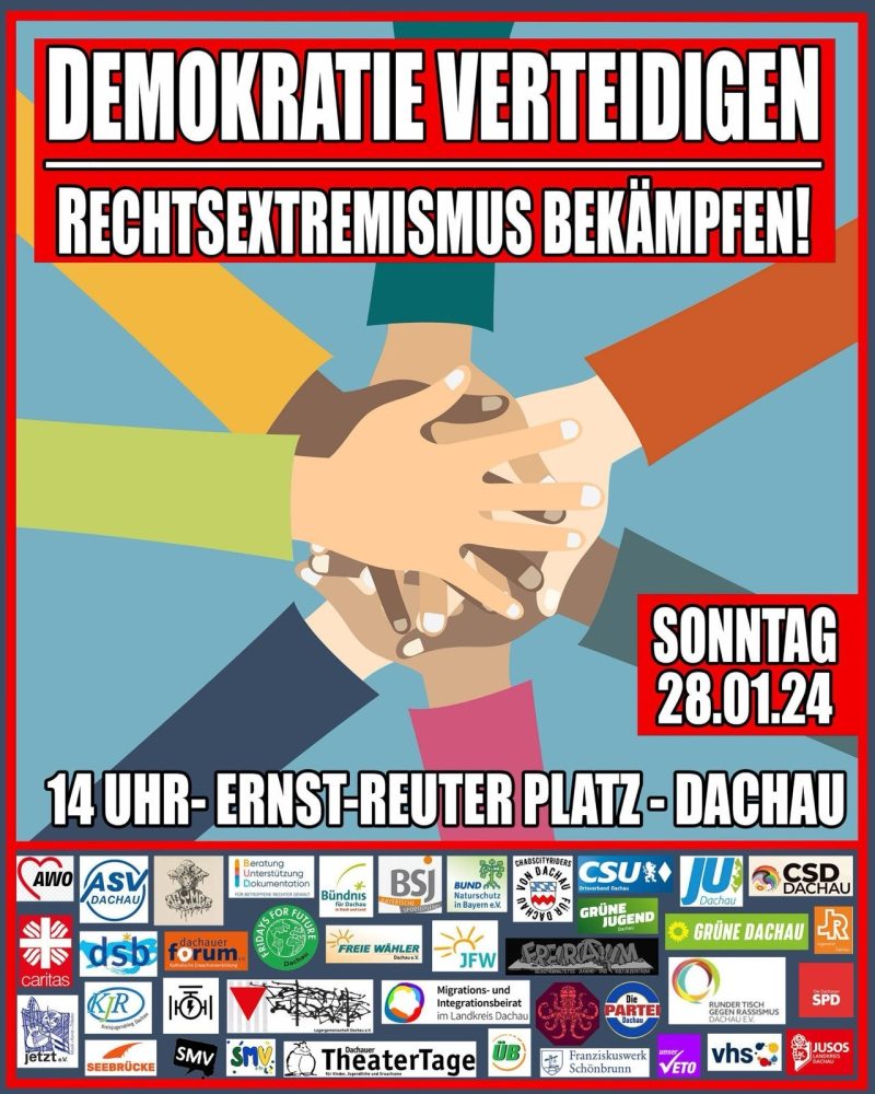 Aufruf zur Demonstration: Demokratie Verteidigen, Rechtsextremismus Bekämpfen! am 28.01.2024 in Dachau